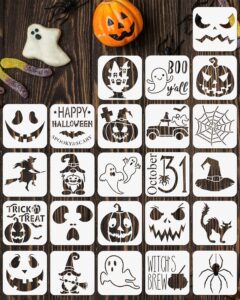 rinoly 24 pcs small halloween stencils for painting on wood, 3x3 inch halloween pumpkin stencils reusable for diy ornaments halloween decoration