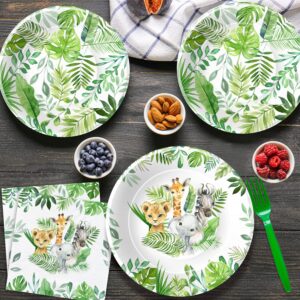 HIPVVILD Safari Birthday Decorations Tableware - Jungle Theme Party Supplies Include Plates, Cups, Napkin, Cutlery, Tablecloth, Straws, Animal Safari Jungle Birthday Baby Shower Decorations | Serve 24