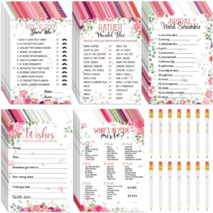 300 pcs bridal shower games supplies include 5 sets 50 wedding games cards and 50 pencils, bridal shower decorations bridal favors for guests bride groom bridal wedding, 50 guests (fresh style)