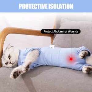 Cat Recovery Suit After Surgery, Pet Recovery Wear for Abdominal Wounds Cat Onesie Cone E-Collar Alternative,Blue L