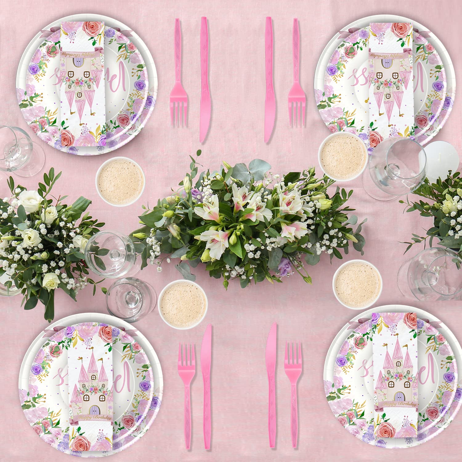 HIPVVILD Princess Party Decorations Tableware - Princess Birthday Party Supplies Include Plates, Cups, Napkins, Tablecloth, Cutlery, Straw, Princess Birthday Baby Shower Party Decorations | Serve 24