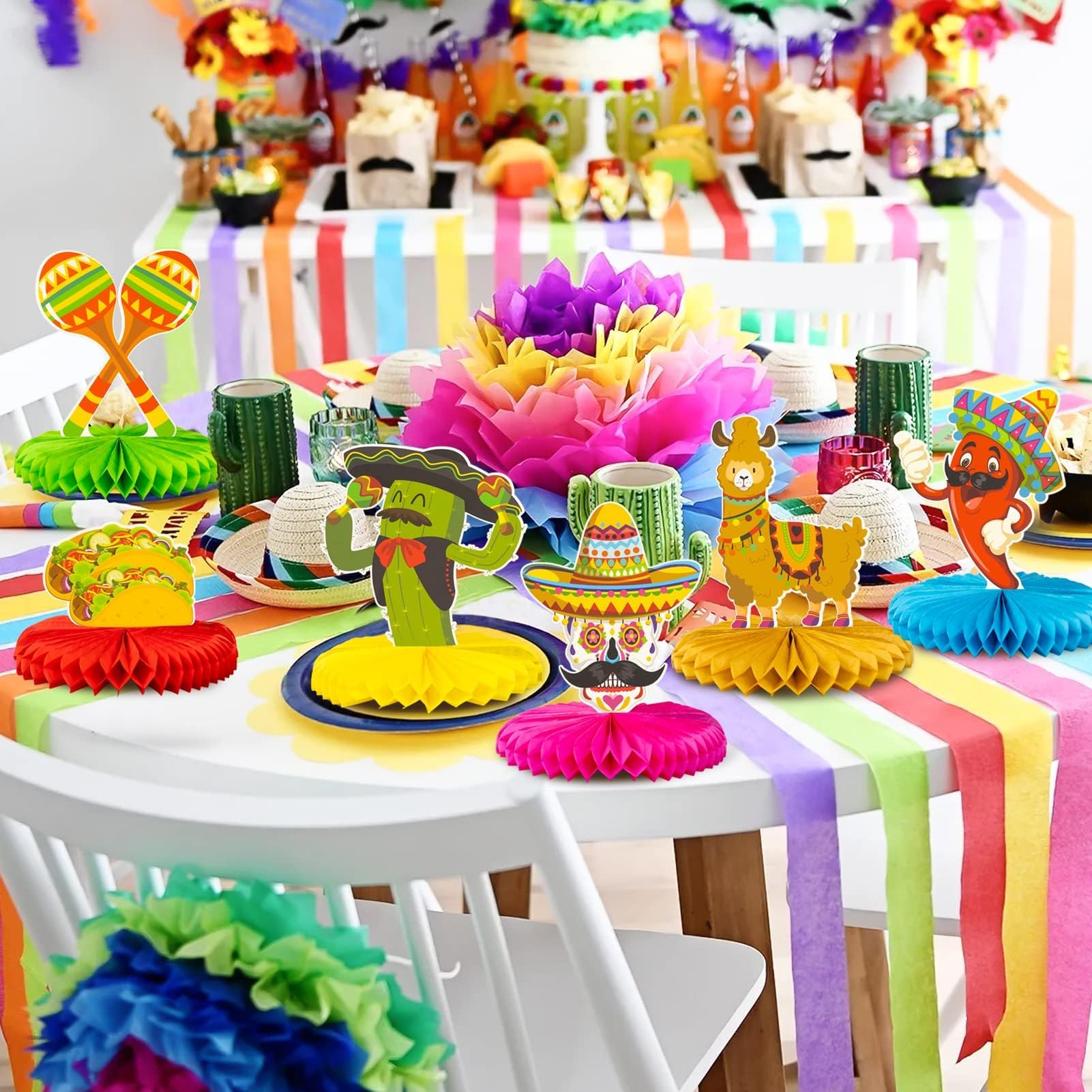 12pcs Fiesta Mexican Party Table Decoration Centerpiece - 8” Paper 5 Cinco De Mayo Party Table Decoration Honeycomb for Fiesta Mexican Themed Taco Party Birthday Day of the Dead Decor Supplies