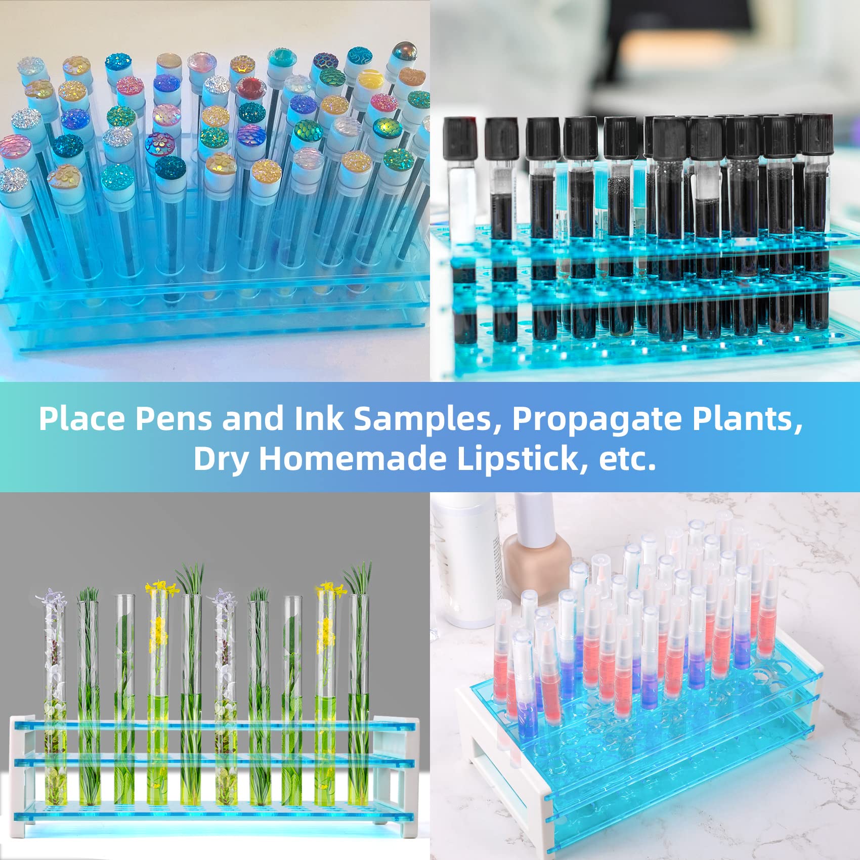 Annhua Test Tube Rack Plastic for 18 mm Tubes Holder Tray, Holds 50, Lab Tube Holder Rack Tube Stand for Sicence Laboratory, Classroom and Home Use - Detachable, Rack Only