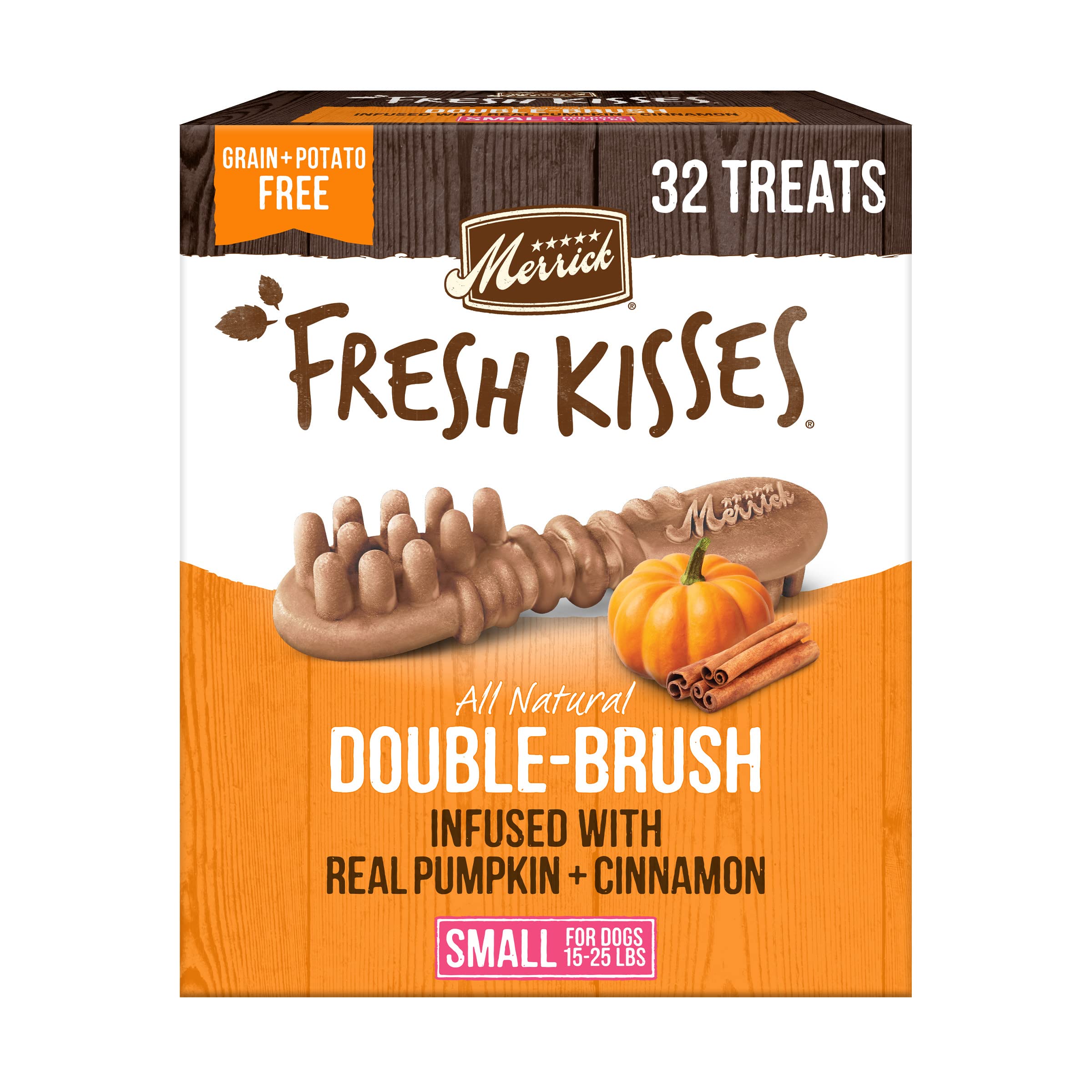 Merrick Fresh Kisses Natural Dental Chews, Treats Infused with Pumpkin and Cinnamon for Small Dogs 15-25 Lbs - 20 oz. Bag