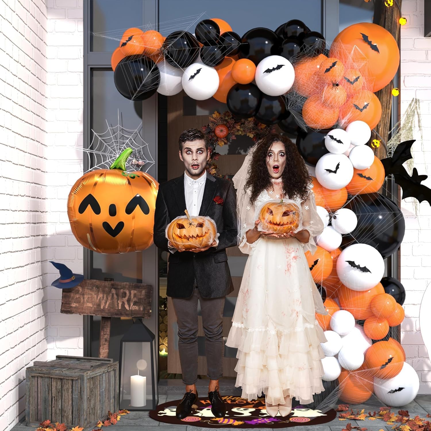 HOUSE OF PARTY Black Balloon Garland Kit - 5/12/18 Inch | Black Latex Balloons Different Sizes Pack for Halloween Birthday Party Decorations