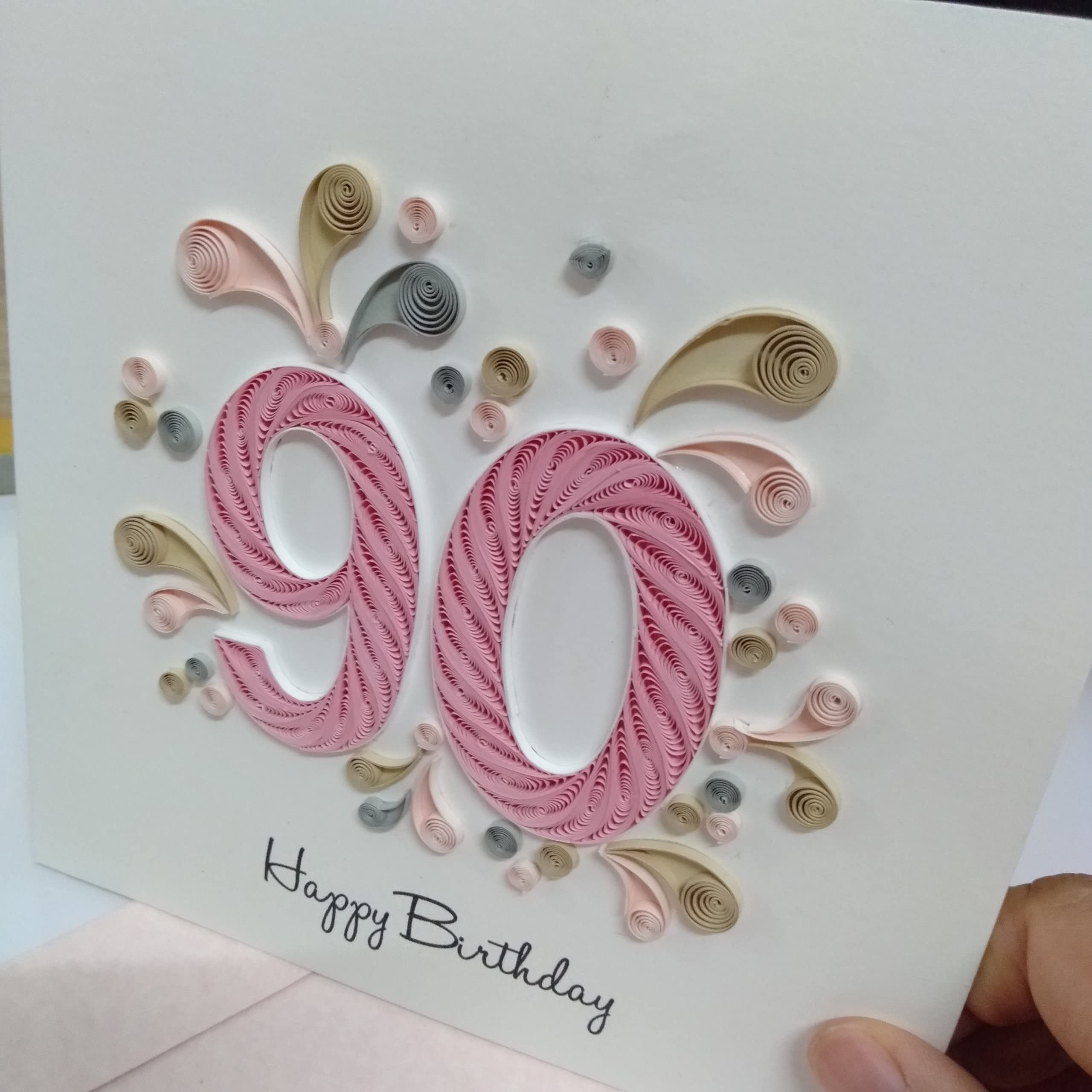 SDFSDF Happy Birthday 90 Years Old Card, 90th Ninety Year Decorations, Card for Grandmother, Big Mom, Gammy ,Gamma ,Grandmom, Handmade Quilling (90th Birthday) (10)