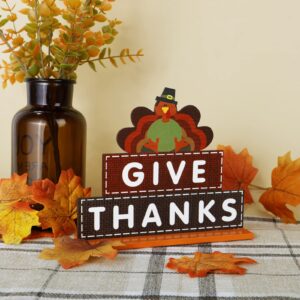 Thanksgiving Centerpieces for Tables Decorations, 4 Pack Wooden Pumpkin Turkey Thankful Blessed Decorative Signs, Harvest Autumn Fall Decor for Home Indoor Party Farmhouse Office Desk Fireplace