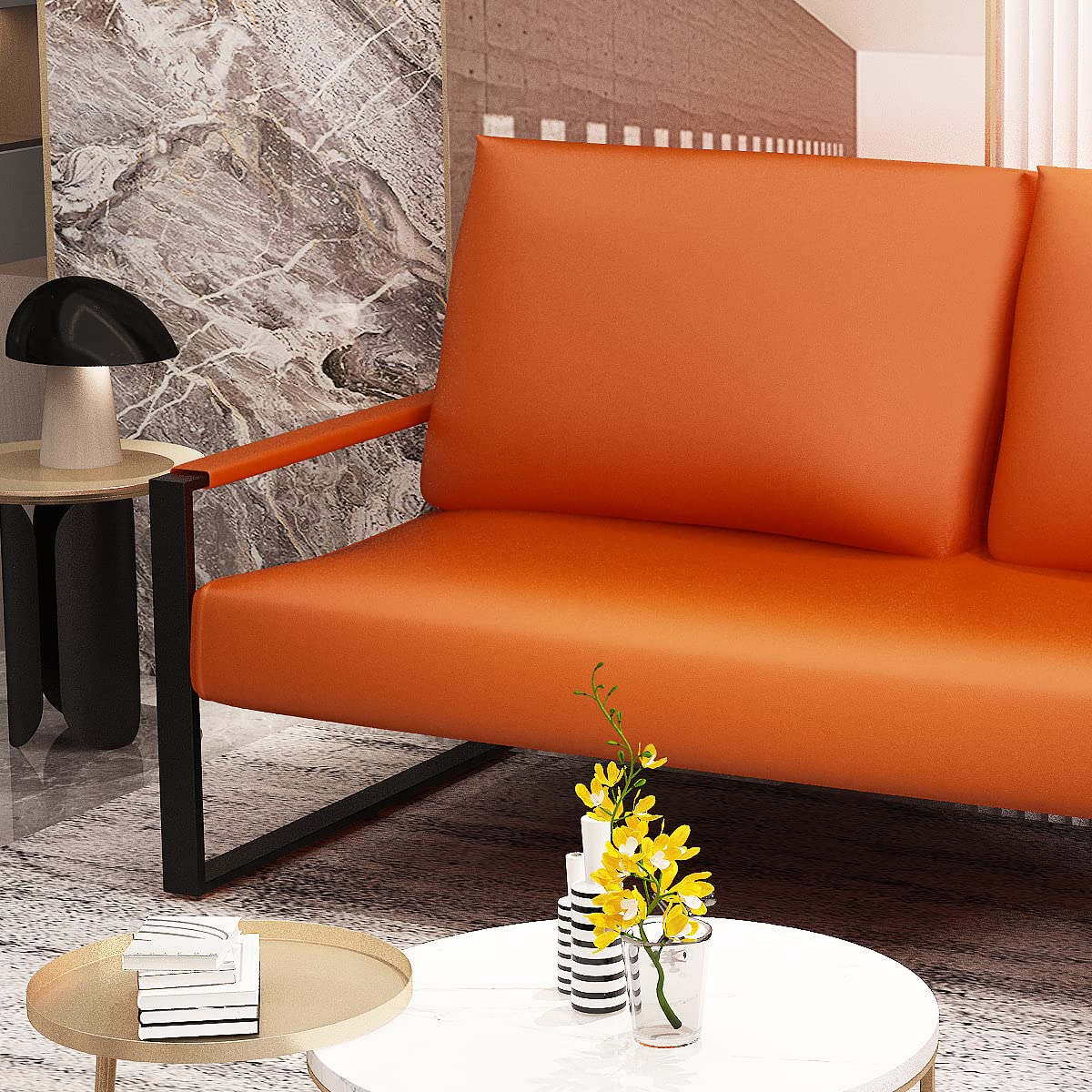 AWQM Mid-Century Loveseat Sofa, Faux Leather, Orange, 2-Seat, Small Couch for Bedroom, Office, Living Room, Sofa