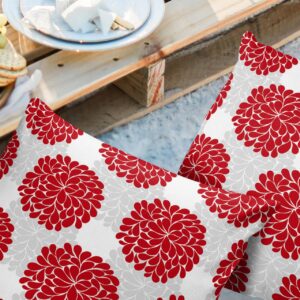 Waterproof Outdoor Throw Pillow Cover Hydrangea Flowers Lumbar Pillowcases Set of 2 Red Grey Floral Decorative Patio Furniture Pillows for Couch Garden 18 x 18 Inches