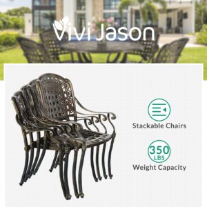 VIVIJASON 5-Piece Outdoor Patio Furniture Dining Set, All-Weather Cast Aluminum Conversation Set, Include 4 Chairs and 38.5" Round Table w/Umbrella Hole for Balcony, Lawn, Garden, Backyard