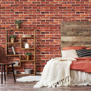 Brick Wallpaper Peel and Stick Red Brick Wallpaper for Bedroom 17.7" X 118" Faux Brick Pattern Wallpaper for Fireplace Kitchen Accent Wall Home Decoration Party Brick Wrapping Paper Backdrop