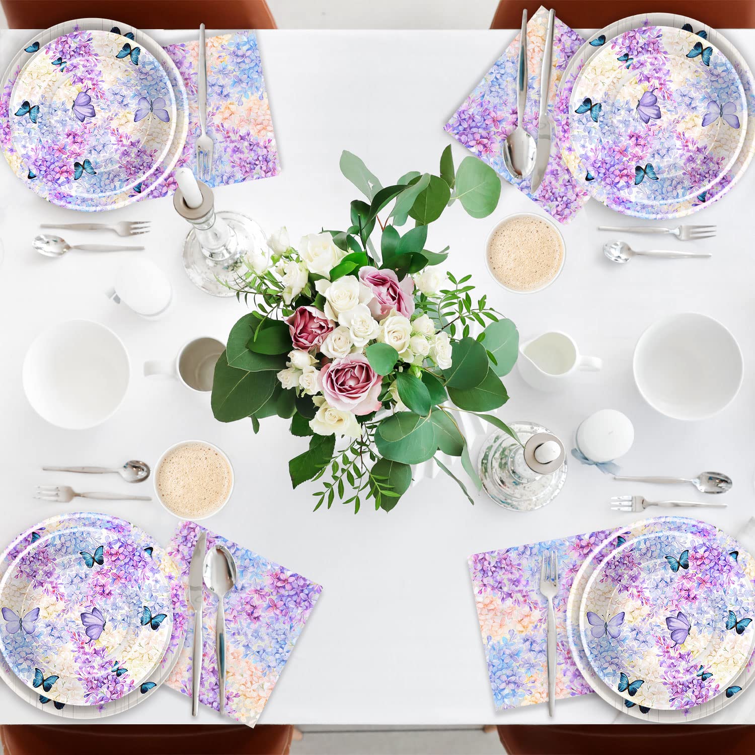 HIPVVILD Butterfly Party Decorations Tableware - Butterfly Birthday Party Supplies, Plate, Napkin, Cup, Tablecloth, Cutlery, Straw, Hydrangea Butterfly Baby Shower Decorations Dinnerware | Serve 24