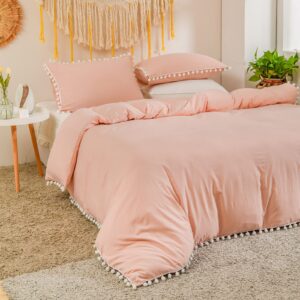 Peach Duvet Cover Full Farmhouse Bedding Set Peach Soft Feel Natural Wrinkled Bedding Set 1 Duvet Cover 2 Pillowcases (No Comforter)