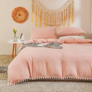 peach duvet cover full farmhouse bedding set peach soft feel natural wrinkled bedding set 1 duvet cover 2 pillowcases (no comforter)