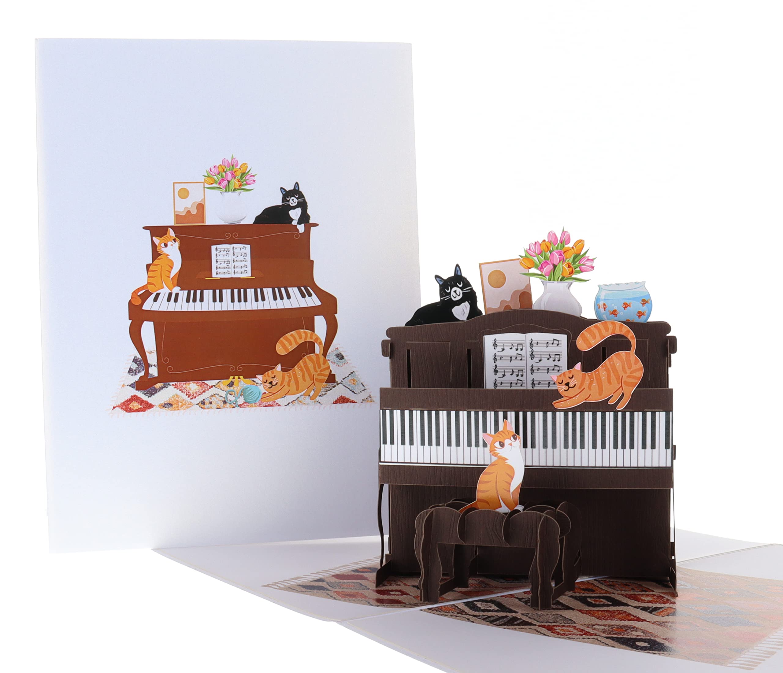 iGifts And Cards Crazy Cats With Fancy Piano 3D Pop Up Greeting Card - Cute Music Graduation Card, Awesome Cat Lovers Gift, Funny Happy Birthday Wish, Feline Party, Housewarming, Best Friendship