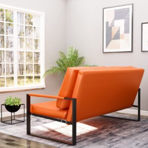 AWQM Mid-Century Loveseat Sofa, Faux Leather, Orange, 2-Seat, Small Couch for Bedroom, Office, Living Room, Sofa