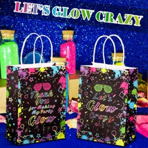 Nezyo 24 Pack Neon Bags Themed Let's Glow Party Favor Thank You for Glowing with Me Goodie Bags with Handle for Glow in Dark Party Retro 80s 90s Birthday Halloween Party Decoration Supplies