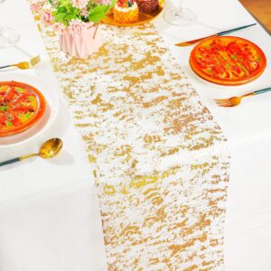 12 Pieces Gold Table Runner Metallic Thin Mesh Table Runner Roll 11 x 84 Inches Gold Table Decorations for Party Glitter Table Runner Rectangle Thin Table Cloths for Wedding Baby Shower Birthday