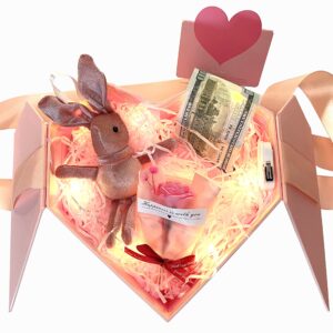 Money Box for Cash Gift Pull Pink - Money Gift Box for Cash Gift Ideas-Love Box with Money Pull Out KIT & Automatic ON/Off String Light - Birthday Money Pull Box Surprise Money Box.