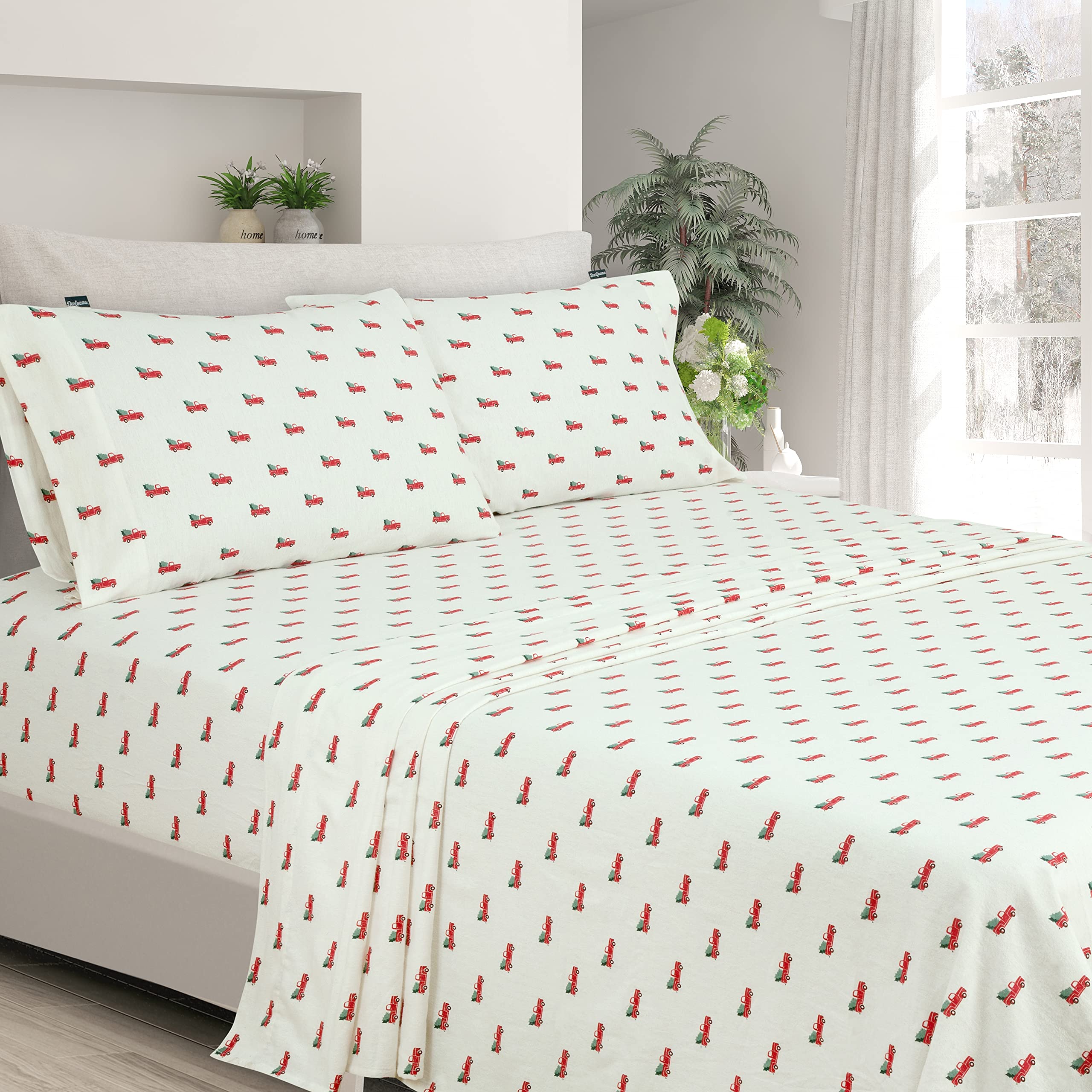 LAMANNI Printed Flannel Sheet Set - Soft, Warm, Moisture Wicking - Bedding Set (Twin, Tree Truck)