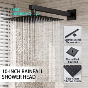 HoliSpa Black Shower System, Shower Faucet Set with 10-Inch Rain Shower Head and Handheld, Wall Mounted High-Pressure Shower Head Set, Shower Combo Set with Shower Valve and Shower Trim, Matte Black