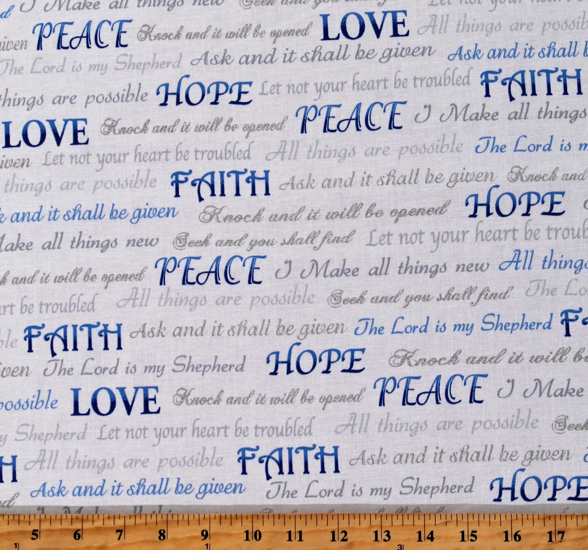 Cotton Faith Hope and Love Scripture Words Phrases White Cotton Fabric Print by The Yard (33428M)