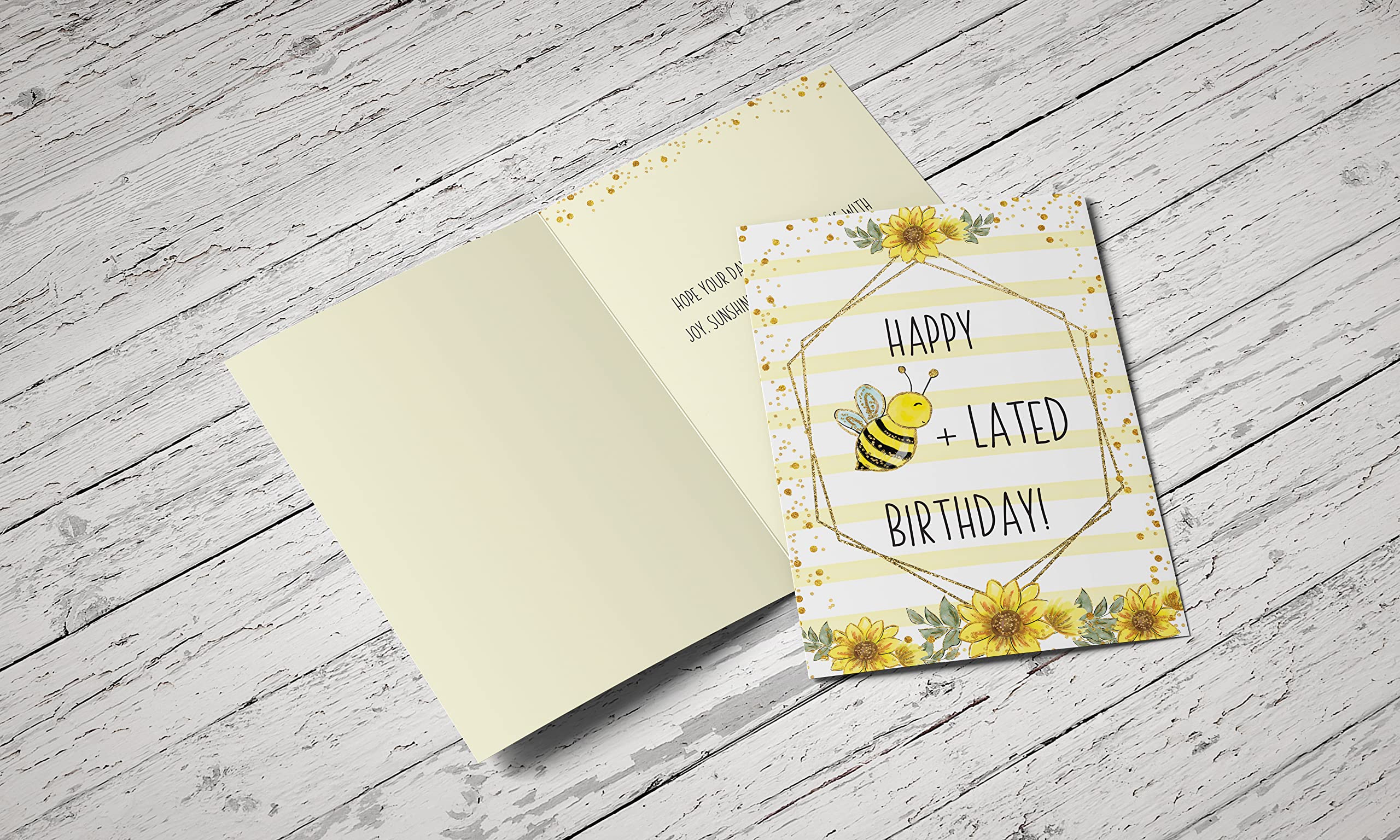 Red Door Inspirations Happy Belated Birthday Card, Single Card and Envelope (Bee-Lated Single Birthday Card)