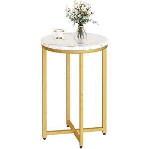 dklgg modern gold side table, small coffee table round end table with gold frame, marble side table bedside table for living room, bedroom, small space, 16" d*24" h