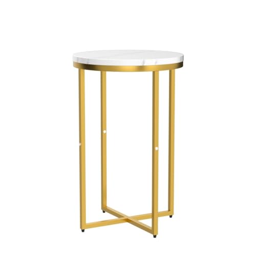 DKLGG Modern Gold Side Table, Small Coffee Table Round End Table with Gold Frame, Marble Side Table Bedside Table for Living Room, Bedroom, Small Space, 16" D*24" H