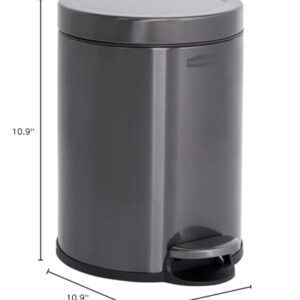 Rubbermaid Stainless Steel Round Step-On Trash Can, 1.6-Gallon, Charcoal, Wastebasket with Lid for Home/Bathroom/Kitchen/Office