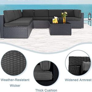 Incbruce 7 Piece Outdoor Patio Furniture Set All-Weather Sectional Sofa Outside Couch, Manual Weaving PE Wicker Rattan Conversation Set with Glass Top Table and Removable Cushions (Gray)