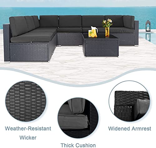 Incbruce 7 Piece Outdoor Patio Furniture Set All-Weather Sectional Sofa Outside Couch, Manual Weaving PE Wicker Rattan Conversation Set with Glass Top Table and Removable Cushions (Gray)