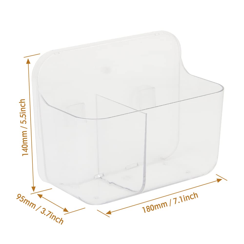 Lunmore Plastic Wall Mount Organizer, Clear Adhesive Shower Storage Box Organizer No Drilling Hang Walls/Doors for Kitchen, Bathroom, Bedroom, Cabinet, Office, Craft Room (Small Size with Divider)