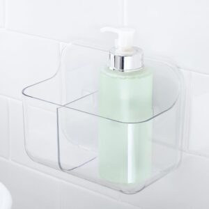 Lunmore Plastic Wall Mount Organizer, Clear Adhesive Shower Storage Box Organizer No Drilling Hang Walls/Doors for Kitchen, Bathroom, Bedroom, Cabinet, Office, Craft Room (Small Size with Divider)