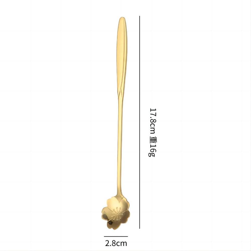 16 Pieces Flower Spoon Coffee Teaspoon 7 Inch Stainless Steel Long Handle Spoon Stir Bar Spoon Stirring Spoon Ice Cream Spoon Gold Sakura Shaped