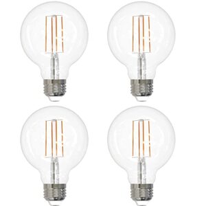 sunlite 41696 led g25 edison globe light bulb, 8.5 watts (100w=), medium e26 base, 800 lumens, dimmable, clear glass, antique long filament, 90 cri, title-20 compliant, 2700k soft white, 4 count