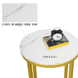 DKLGG Modern Gold Side Table, Small Coffee Table Round End Table with Gold Frame, Marble Side Table Bedside Table for Living Room, Bedroom, Small Space, 16" D*24" H