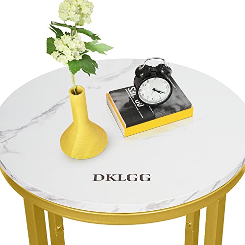 DKLGG Modern Gold Side Table, Small Coffee Table Round End Table with Gold Frame, Marble Side Table Bedside Table for Living Room, Bedroom, Small Space, 16" D*24" H