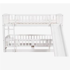 Harper & Bright Designs Low Bunk Bed with Slide Twin Over Twin Bunk Beds for Kids Toddlers, Wood Floor Beds Frame with Rails for Boys Girls Teens, White