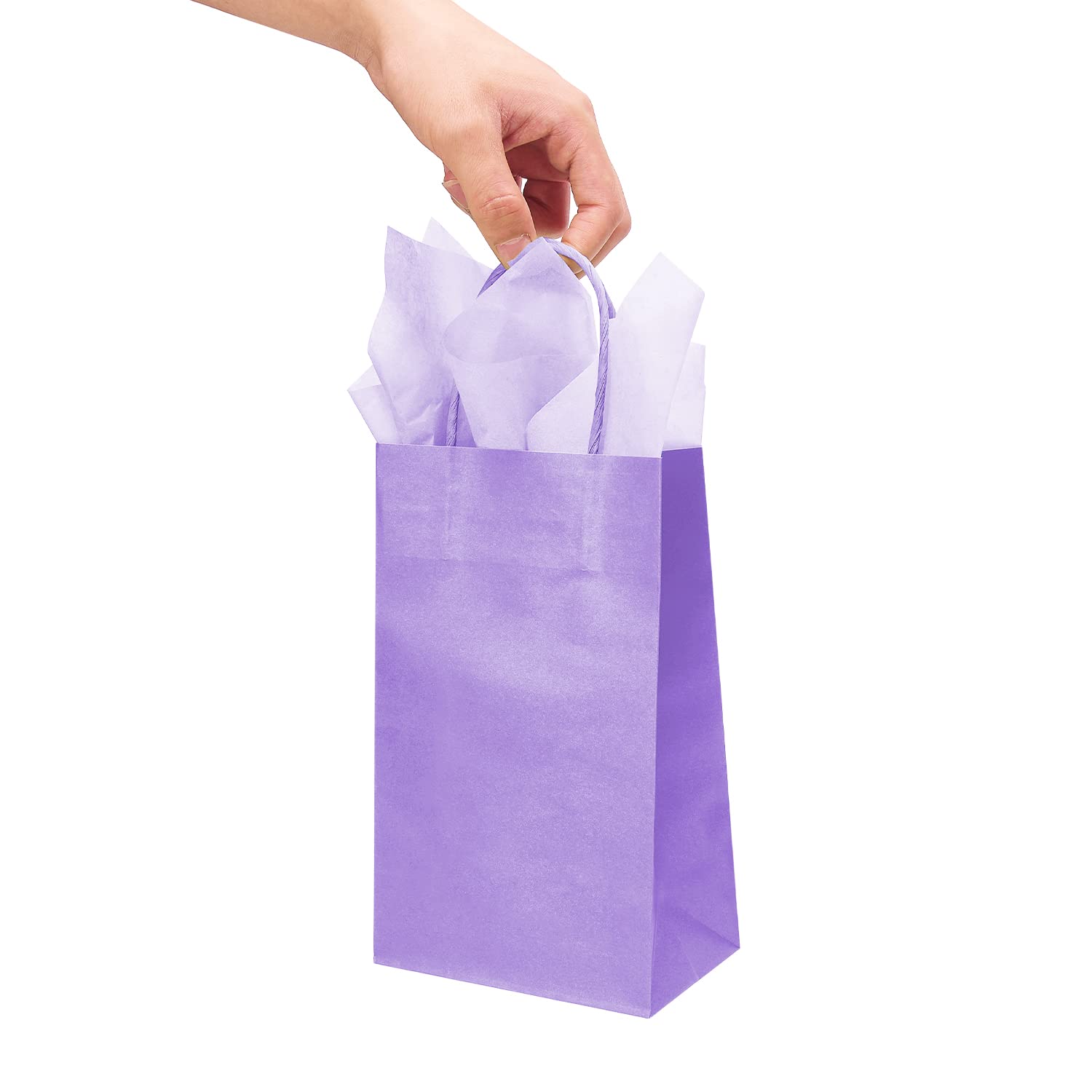 DjinnGlory 24 Pack Small Purple Lavender Paper Gift Bags with Handles 9x5.5x3.15 Inch and 24 Tissue Paper for Business Birthday Wedding Bridal Baby Shower Party Favors Goodies