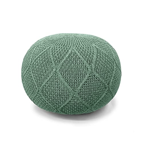 ARTPLAN Outdoor Pouf Ottoman Foot Rest Hand Weaving Knight Home Nahunta Pouf Round Kintted Olefin,Green