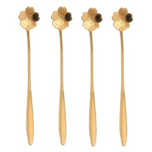 16 pieces flower spoon coffee teaspoon 7 inch stainless steel long handle spoon stir bar spoon stirring spoon ice cream spoon gold sakura shaped