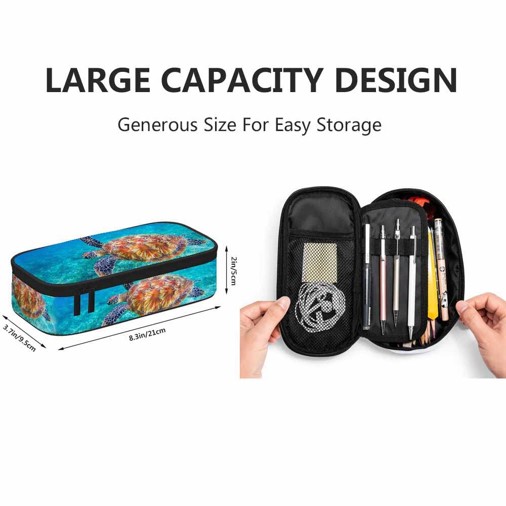 Yekiua Sea Turtle Pen Bag Big Green Sea Wildlife Tropical Coral Reef Blue Water Aquatic Large Pencil Case Big Capacity Pencil Pouch Pencil Holder