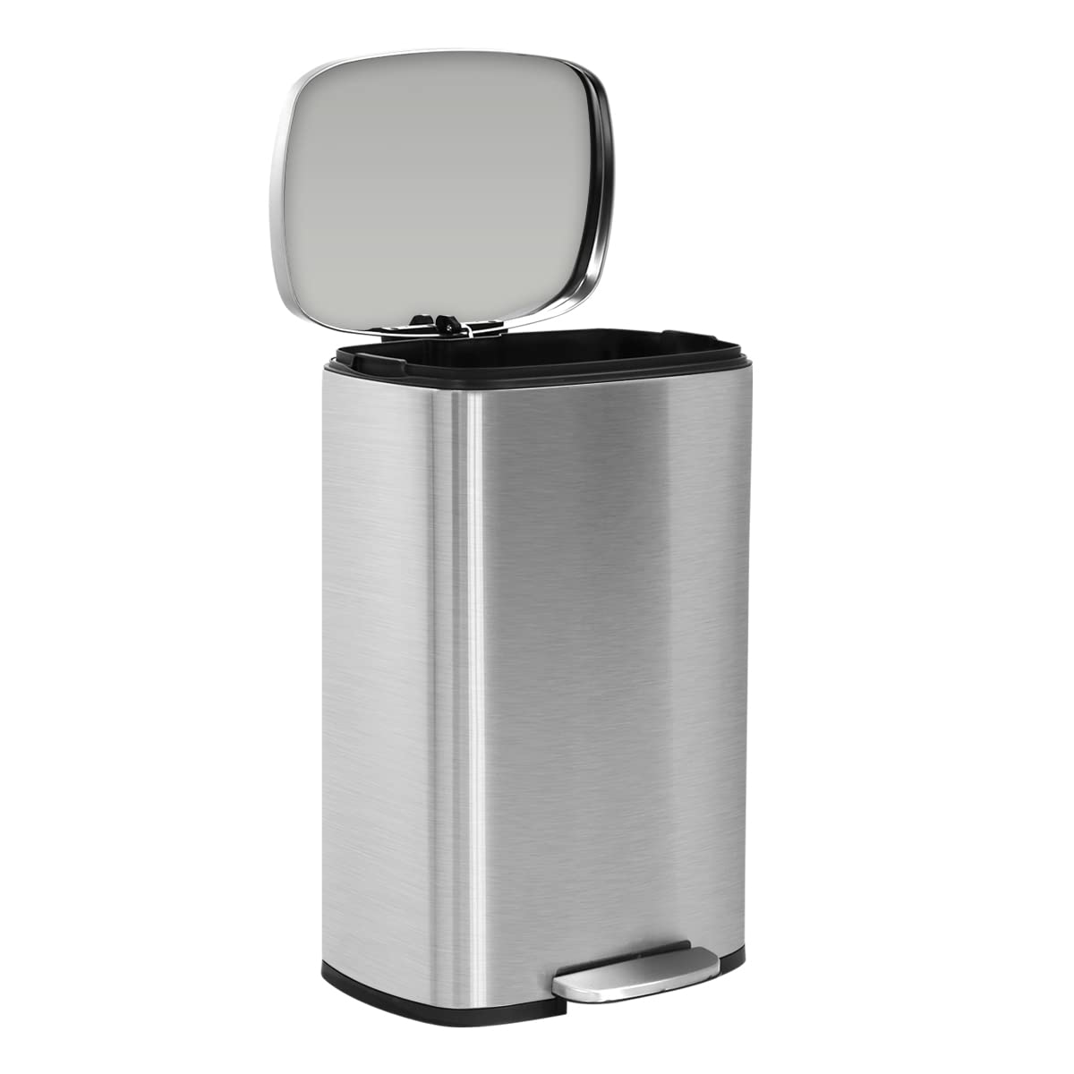 NFPSHOP 13 Gallon Metal Trash Can, Stainless Steel Trash Can Step with Lid, Large Garbage Cans Wastebasket with Pedal for Kitchen,Bathroom,Restroom Office Trash Bin Garbage Bin, Silver/Nickel