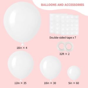 RUBFAC 129pcs White Balloons Different Sizes 18 12 10 5 Inch for Garland Arch,Party Latex Balloons for Birthday Party Wedding Anniversary Baby Shower Party Decoration