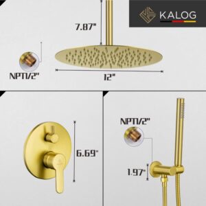 KALOG Shower System with Tub Spout Bathroom Rainfall Shower Faucet Set Wall Mounted (Brushed Nickel-B 12")