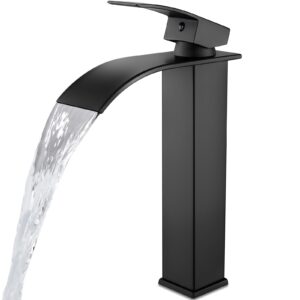 midanya waterfall spout bathroom faucet single handle 1 hole bathroom sink faucet,vessel sink faucet modern tall waterfall faucet for bathroom sink lavatory vanity one hole bowl tap,matte black