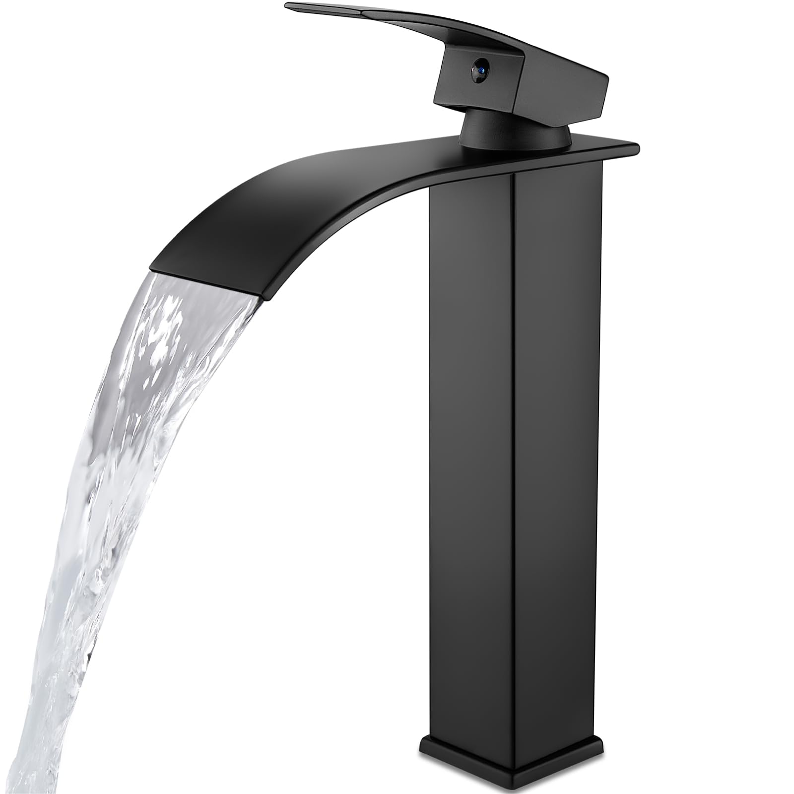 Midanya Waterfall Spout Bathroom Faucet Single Handle 1 Hole Bathroom Sink Faucet,Vessel Sink Faucet Modern Tall Waterfall Faucet for Bathroom Sink Lavatory Vanity one Hole Bowl Tap,Matte Black