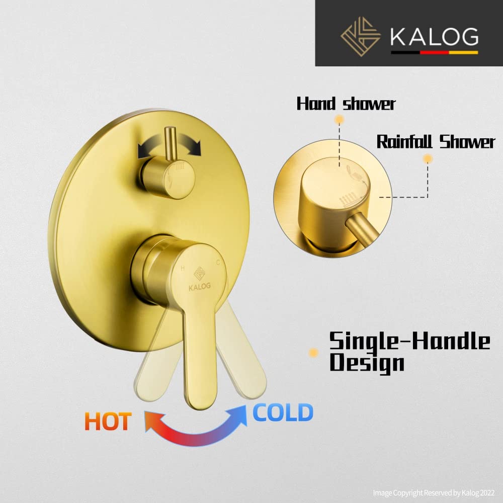 KALOG Shower System with Tub Spout Bathroom Rainfall Shower Faucet Set Wall Mounted (Brushed Nickel-B 12")