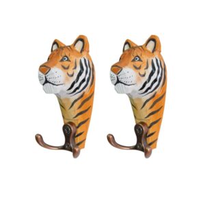 magic wood 2pcs natural wooden hooks animal creative wall mounted art décor hat coat towel hanger gift (tiger)